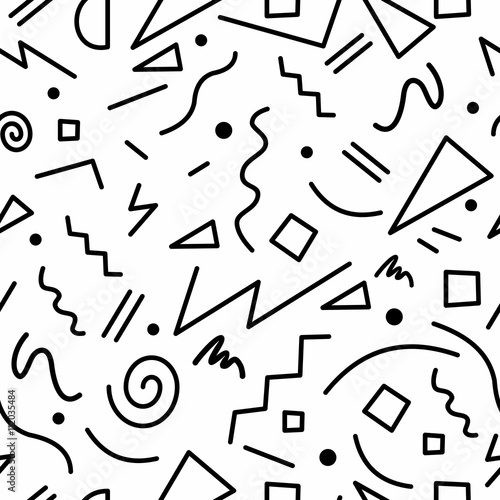 Retro 80s seamless pattern in black and white