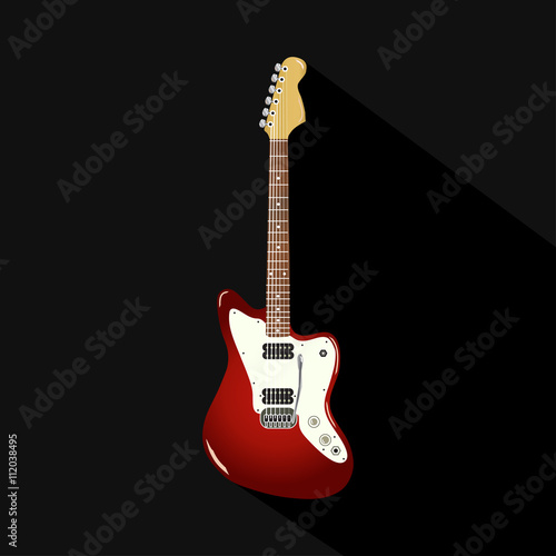 red vintage electric guitar on a black background