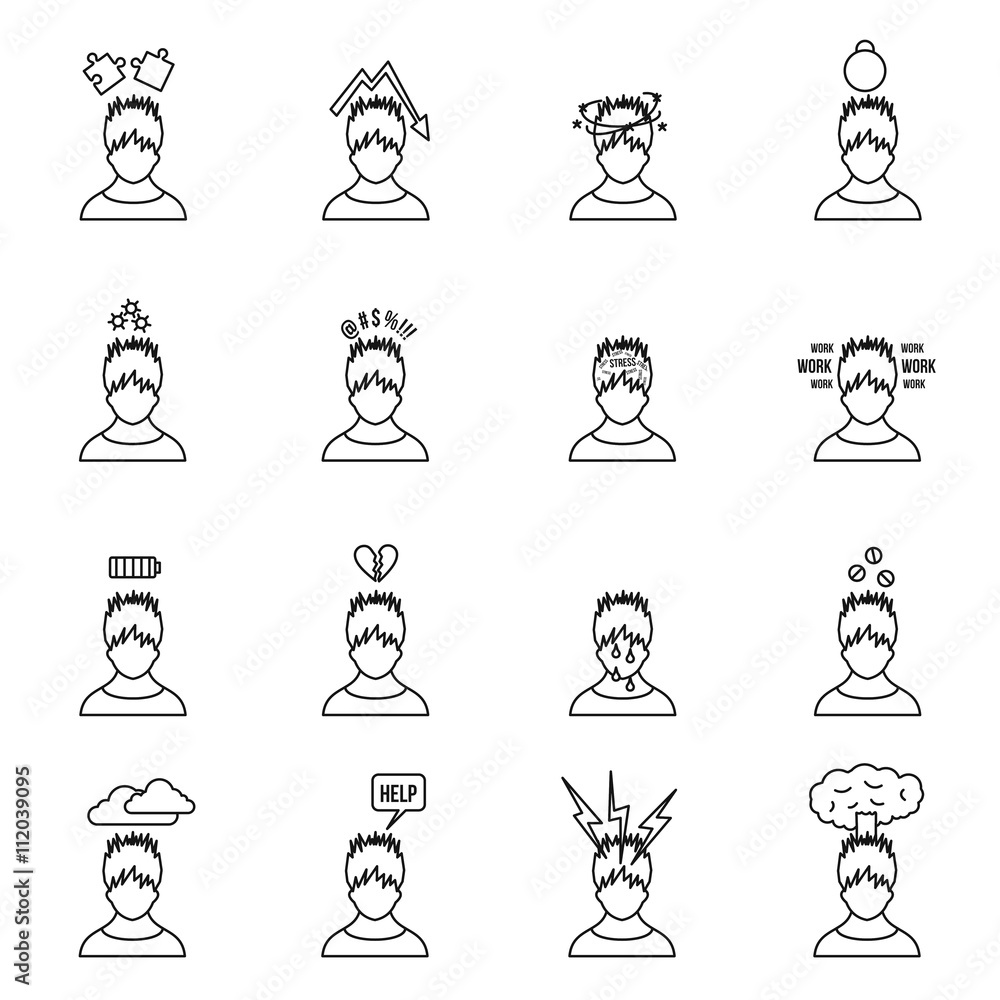 Stress icons set in thin line style Stress icons set in thin line style