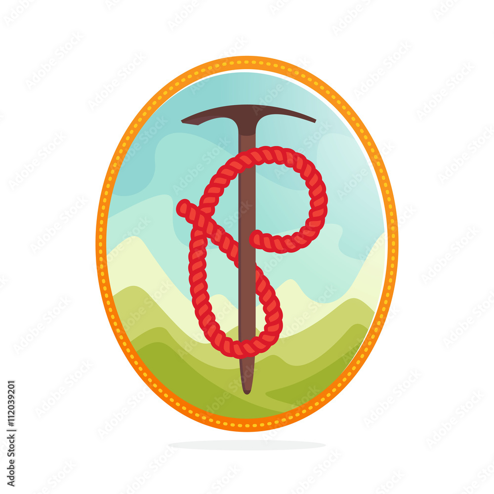 P letter outdoor logo formed by rope with axe. P letter outdoor logo formed by rope with axe.