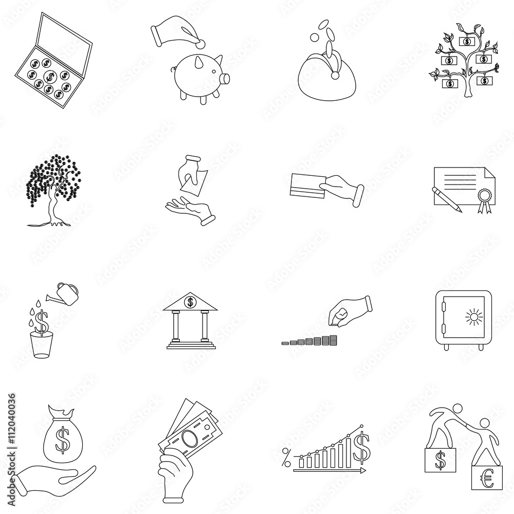 Fototapeta premium Money icons set, thin line style