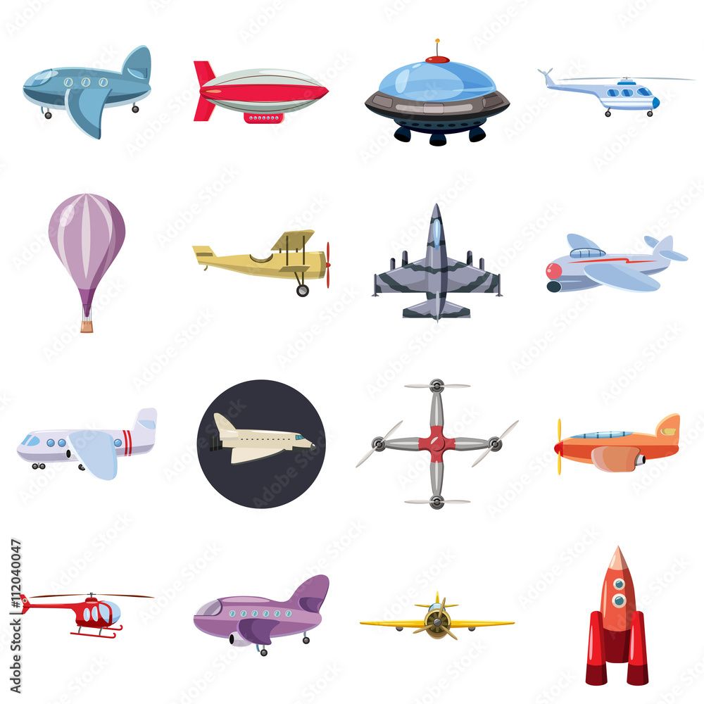 Aviation icons set, cartoon style Aviation icons set, cartoon style