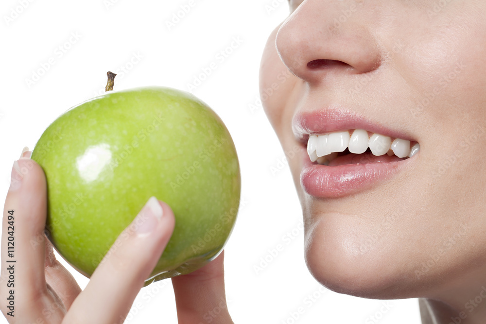 woman about to eat apple woman about to eat apple