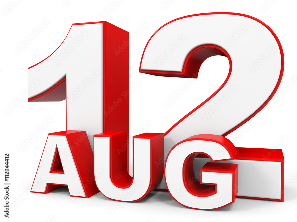 August 12. 3d text on white background. August 12. 3d text on white background.