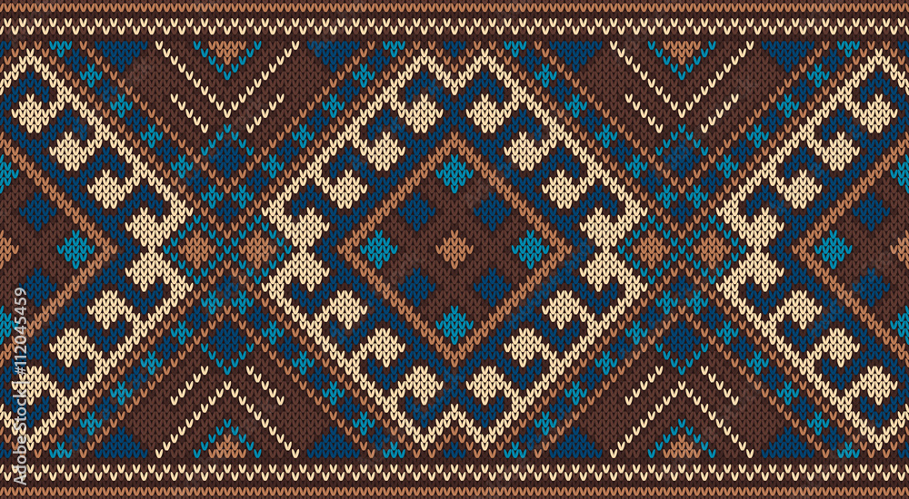 Traditional Tribal Aztec Seamless Pattern on the Wool Knitted Te