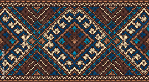 Traditional Tribal Aztec Seamless Pattern on the Wool Knitted Te