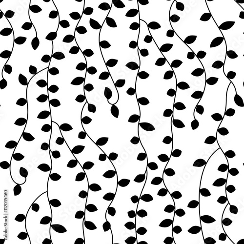 Black and white vine leaves seamless pattern, vector