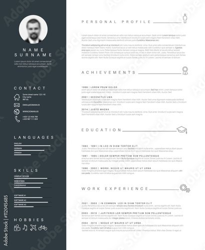 Minimalist resume cv template with nice typography photo