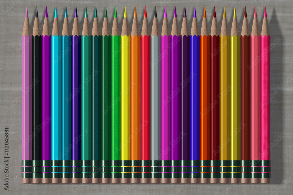 Set of vibrant colorful pencils. 3d render. Set of vibrant colorful pencils. 3d render.
