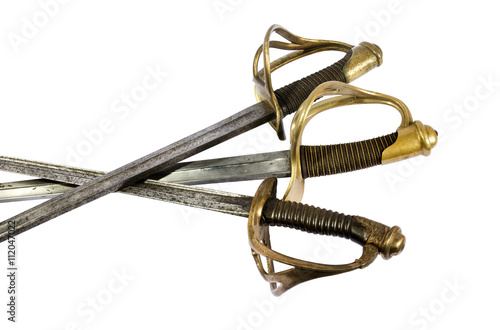 three French swords of the 18th century on a white background
