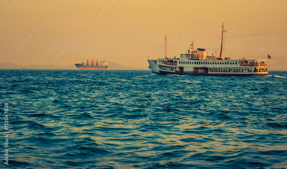 Istanbul's steamboat - old passenger ship at sunset. Istanbul's steamboat - old passenger ship at sunset.