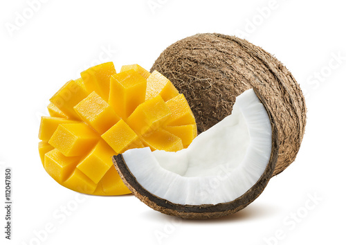 Mango whole coconut leaves isolated on white background as package design element