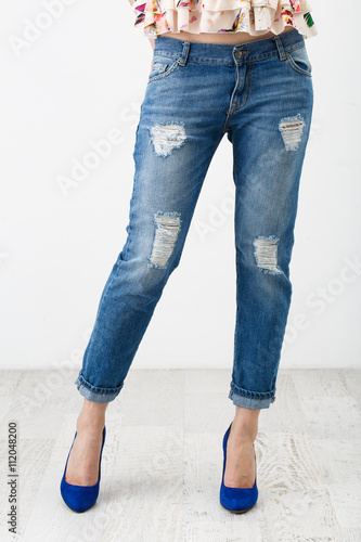 Young woman in jeans clothes
