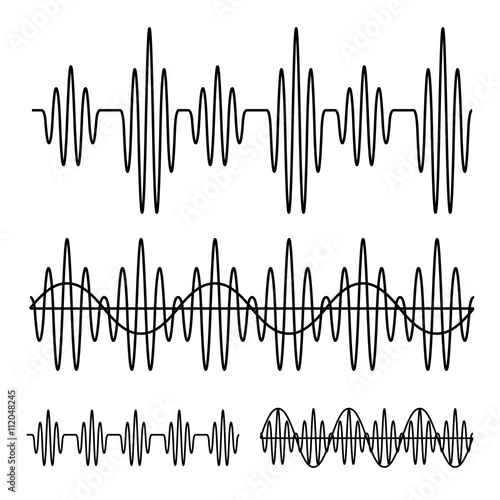 sinusoidal sound wave black line vector