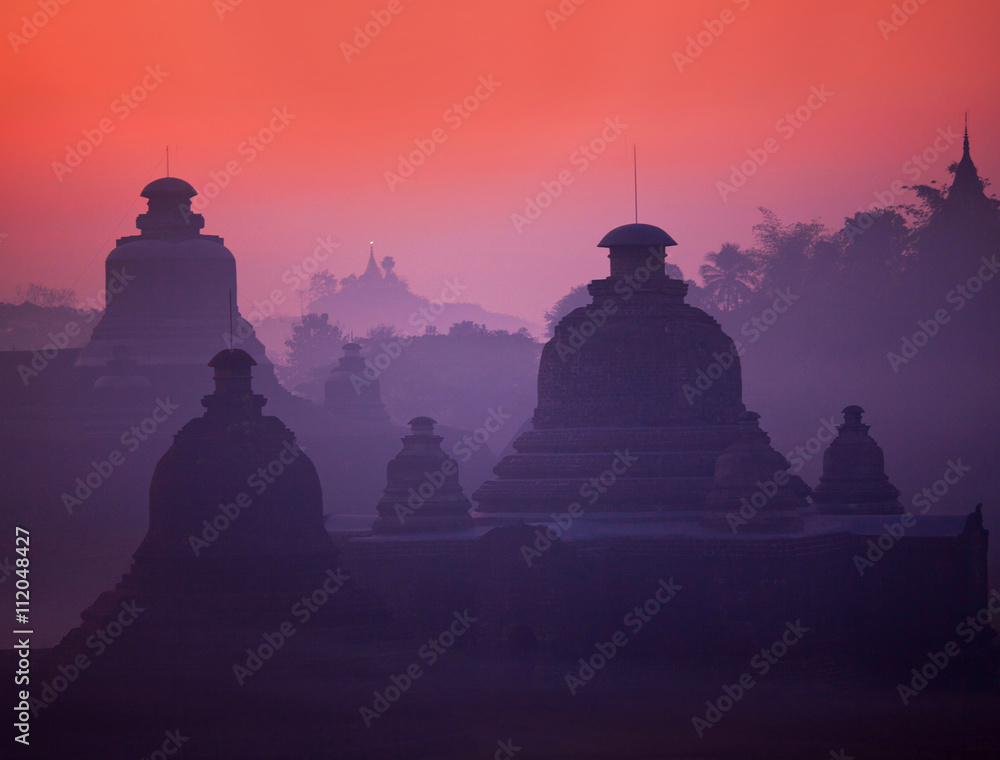 Htukkanthein Temple at sunset in Mrauk U, Myanmar