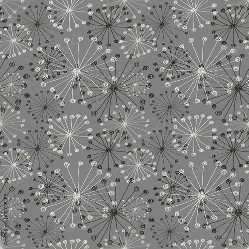 Seamless vector floral pattern. Grey hand drawn background with abstract flowers. Series of Hand Drawn Seamless Patterns.