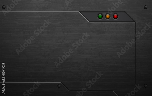 Metal iron plate frame. Industrial background with signal LED