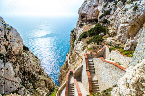 The stairway leading to the Neptune's Grotto,near Alghero, in Sa photo