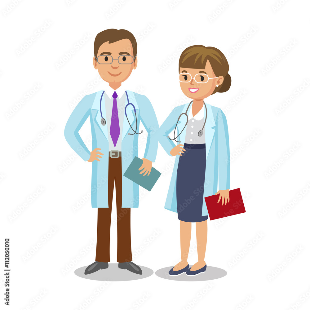 Medical team. Two doctors with stethoscopes, man and woman. Medical team. Two doctors with stethoscopes, man and woman.