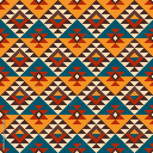 Tribal Aztec Style Seamless Geometric Pattern. Vector Pixel Pattern