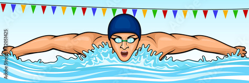 Vector illustration of a swimmer swimming the butterfly stroke.