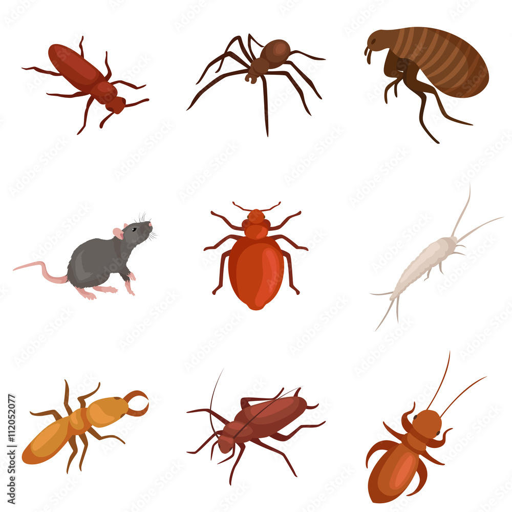 Pest control concept with insects exterminator silhouette flat vector illustration Pest control concept with insects exterminator silhouette flat vector illustration
