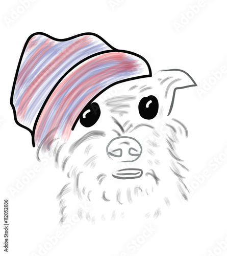 Vector. dog in a knitted hat.