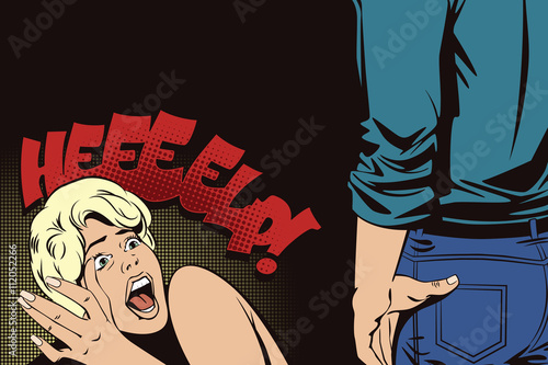 People in retro style. The attack on the girl.