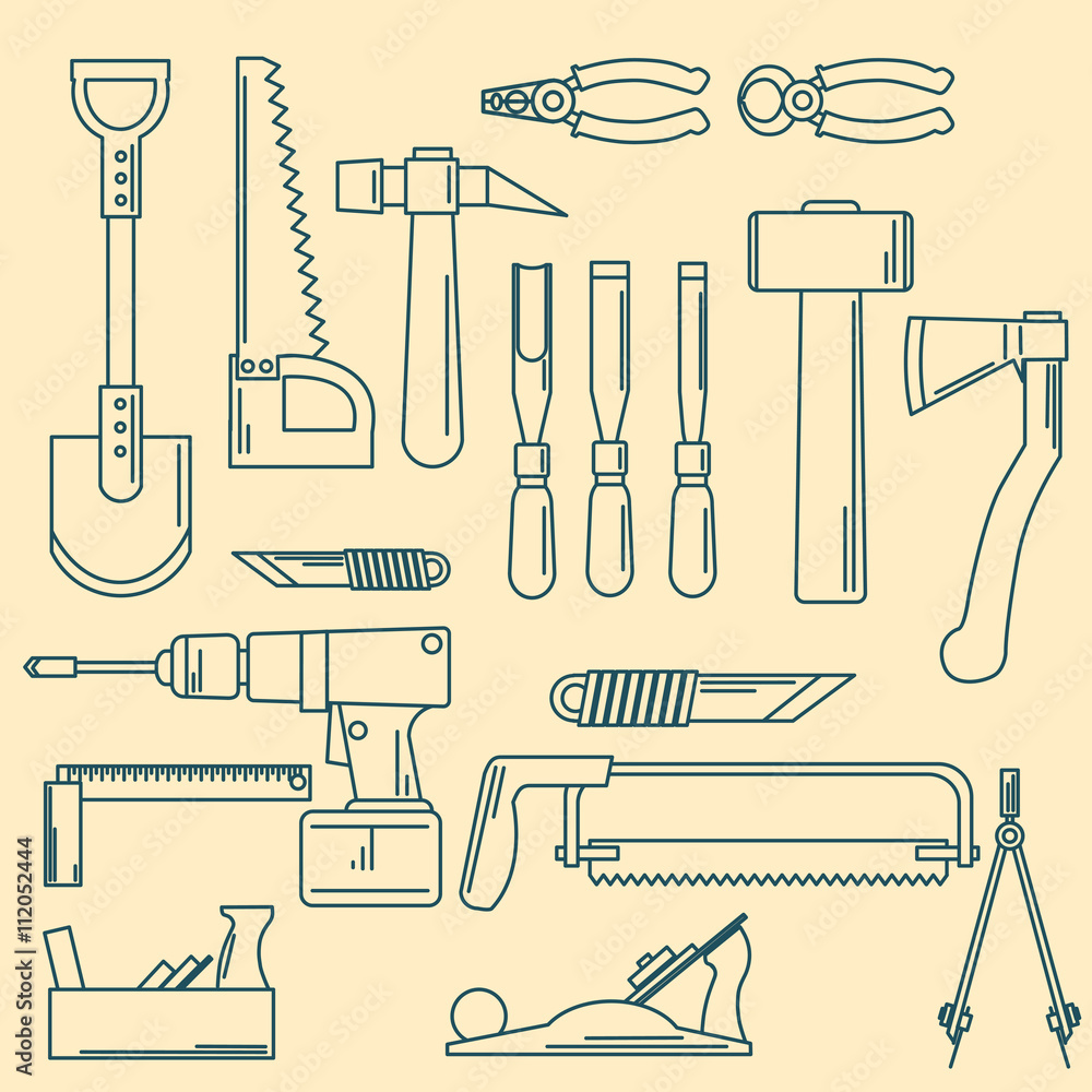 set of hand tools for productive work. Vector illustration.