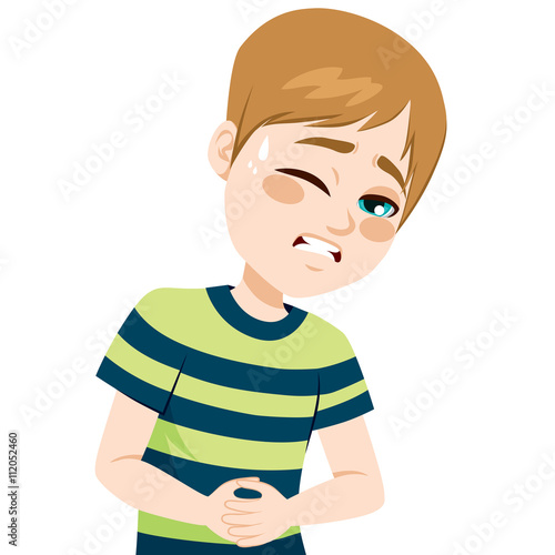 Little boy touching his bel...