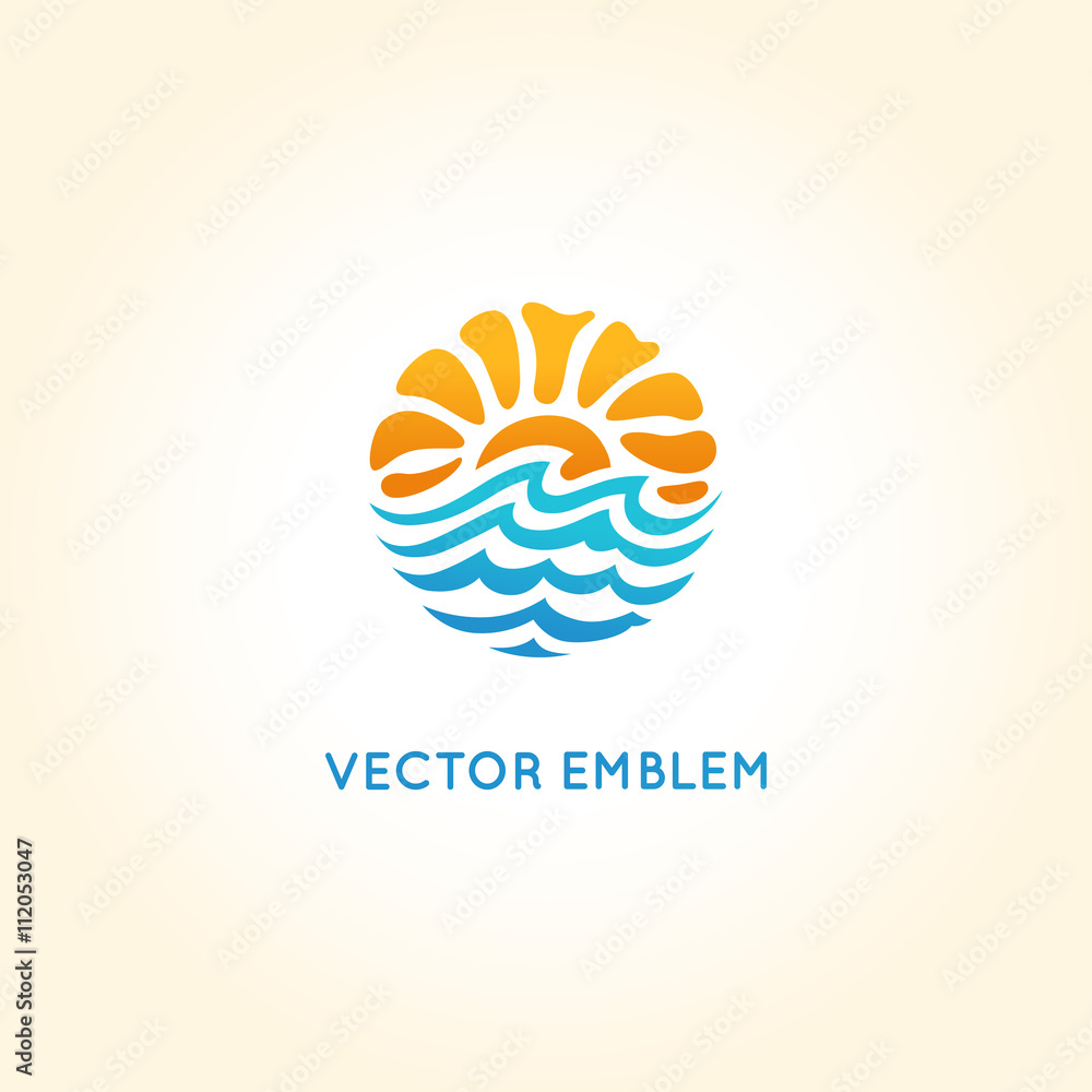 Vector abstract logo design template - sun and sea