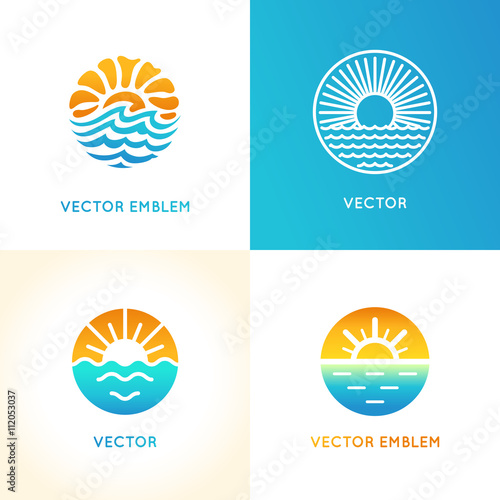 Vector abstract logo design template - sun and sea