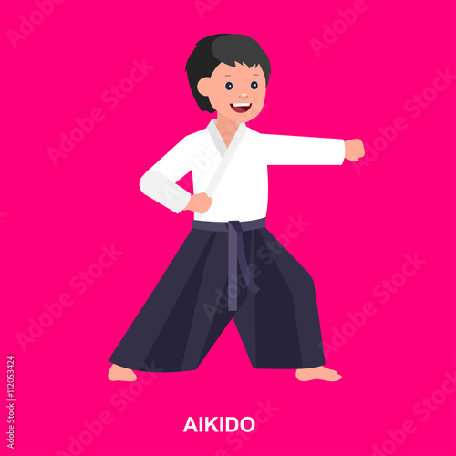 Cartoon kid wearing kimono, martial art