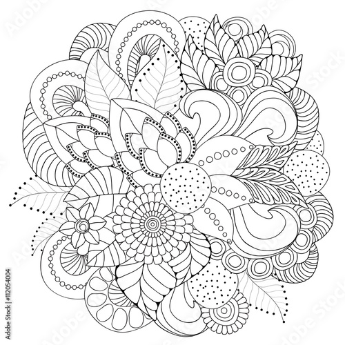 stock vector doodle floral pattern. black and white