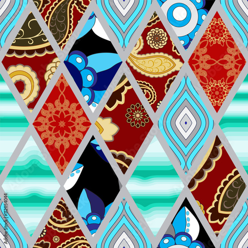 stock vector seamless pattern. oriental, indian, russian floral