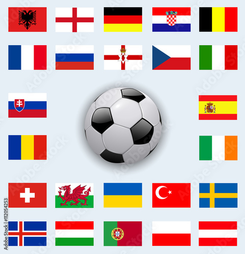 Flags of football teams, icons for soccer game championship.