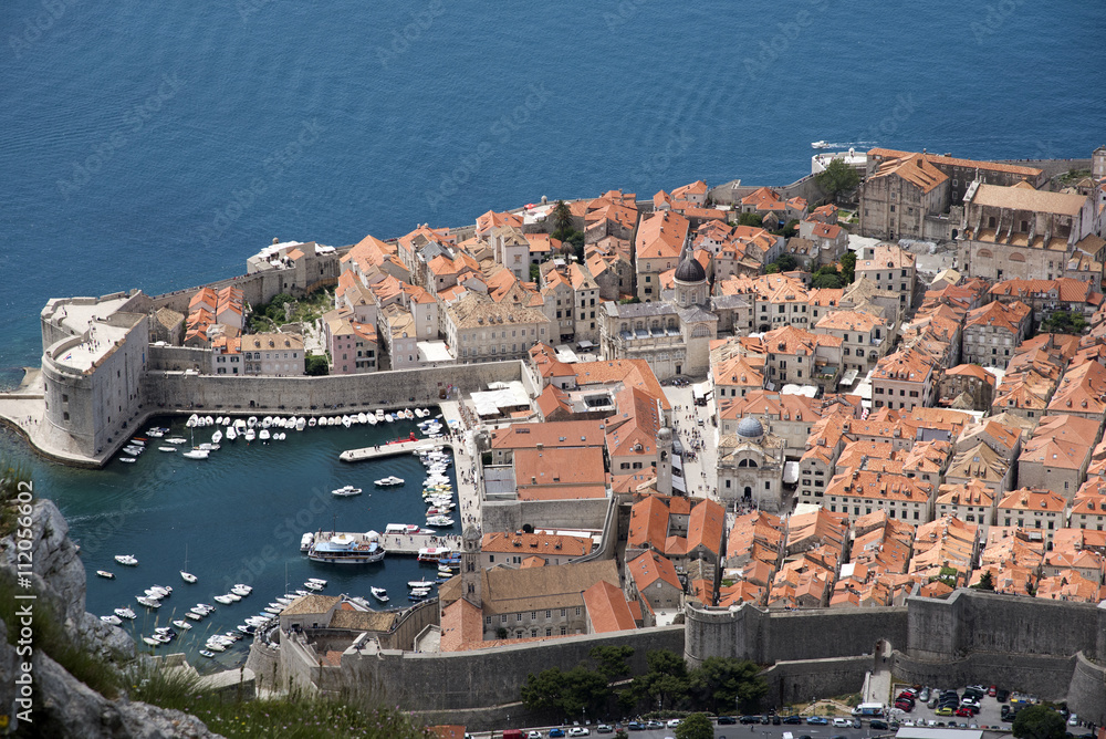OLD TOWN DUBROVNIK CROATIA - MAY 2016 - An overview from Mount Syd of the walled Old Town of Dubrovnik a World Heritage site