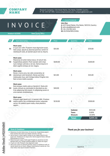 Business invoice template. Vector illustration. Invoice form. Stationery design