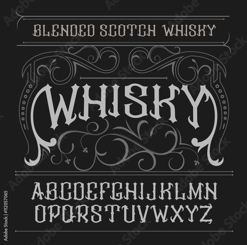 Vector vintage label font. Whisky style.