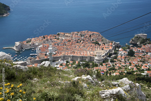OLD TOWN DUBROVNIK CROATIA - MAY 2016 - An overview from Mount Syd of the walled Old Town of Dubrovnik a World Heritage site