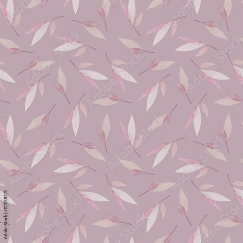 Vector seamless pattern with branches of leaves in watercolor style, vector illustration. Nature seamless pattern