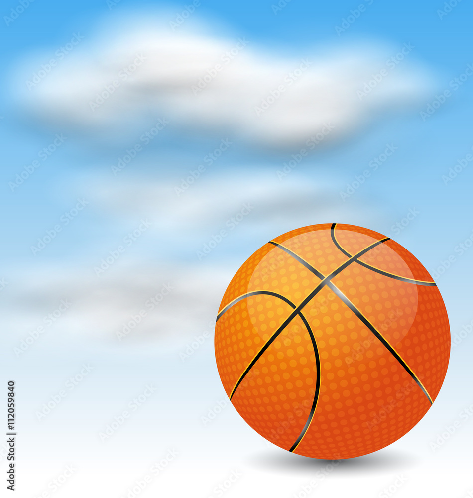 Basketball Ball on Cloudy Sky Background