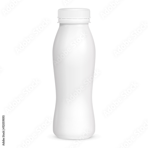 White Yogurt Milk Plastic Bottle. Illustration Isolated On White Background. Mock Up Template Ready For Your Design. Vector EPS10