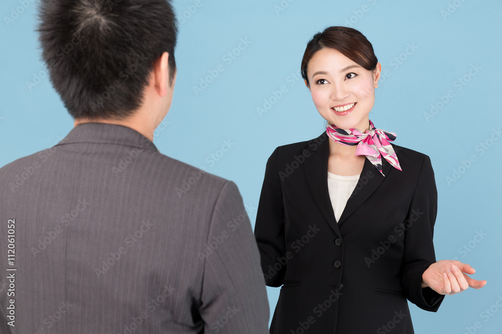 portrait of asian businesswoman isolated on blue background portrait of asian businesswoman isolated on blue background