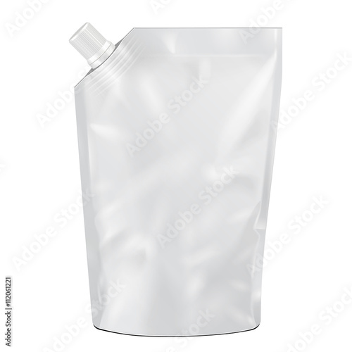 White Blank Foil Bag Packaging With Spout Lid Vector EPS10