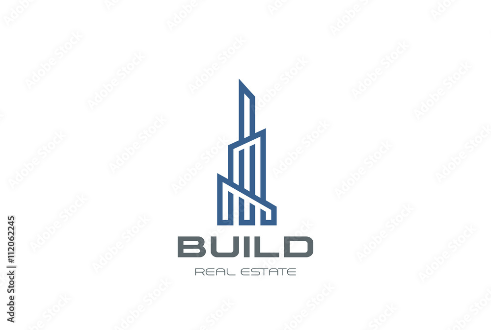 Real Estate Logo Skyscraper Business vector Linear outline icon