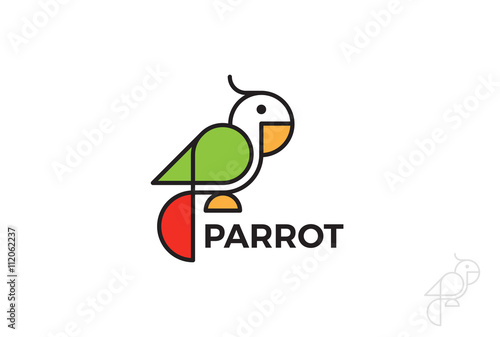 Parrot Logo design Geometric vector Linear Fun Bird outline icon