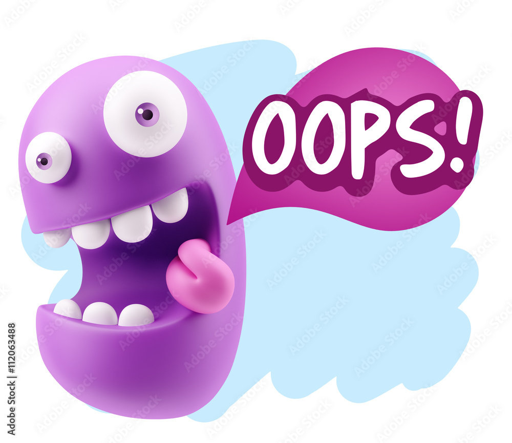 3d Rendering Smile Character Emoticon Expression saying Oops wit 3d Rendering Smile Character Emoticon Expression saying Oops wit