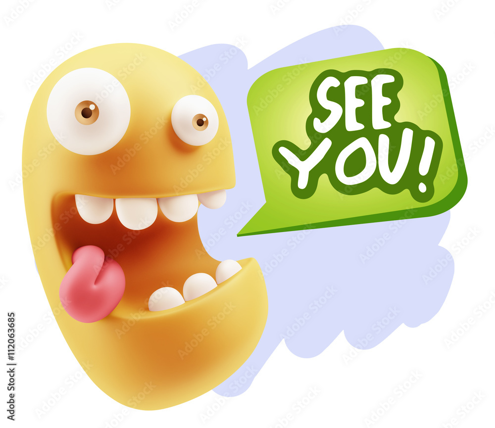 3d Rendering Smile Character Emoticon Expression saying See You 3d Rendering Smile Character Emoticon Expression saying See You