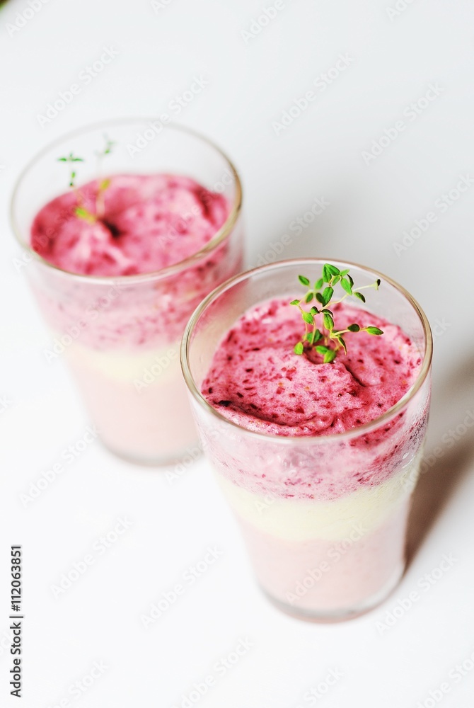 Strawberry smoothie, sorbet in glass Strawberry smoothie, sorbet in glass